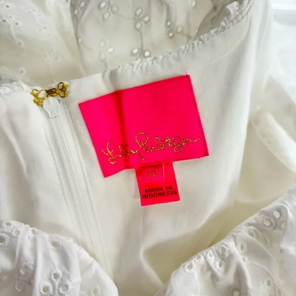 {Lilly Pulitzer} Emie White Eyelet Babydoll Dress, Size 12 - Picture 7 of 10
